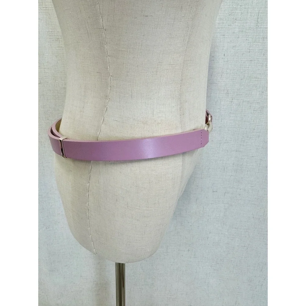 Lauren Ralph Lauren Italian Leather Purple Metal Bar Belt Adjustable L/XL Preppy